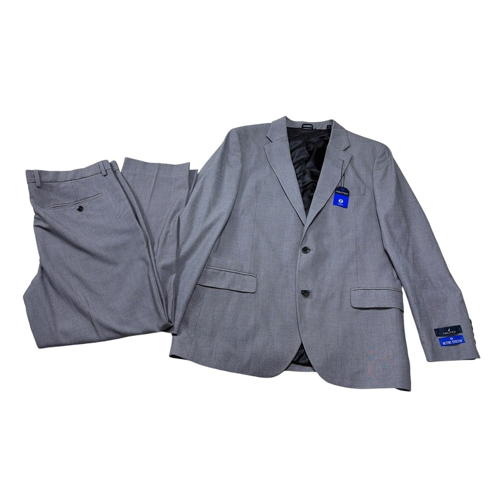 Nautica Mens 2 Piece Suit Light Grey Modern Fit Active Bi-Stretch 42R W36 N40070